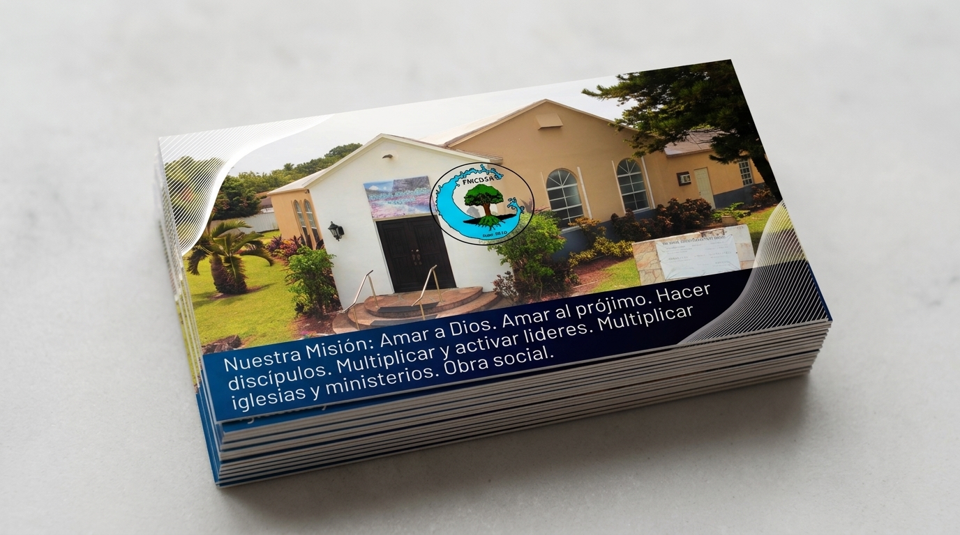 Stack of Iglesia Cristiana Melrose business cards — back