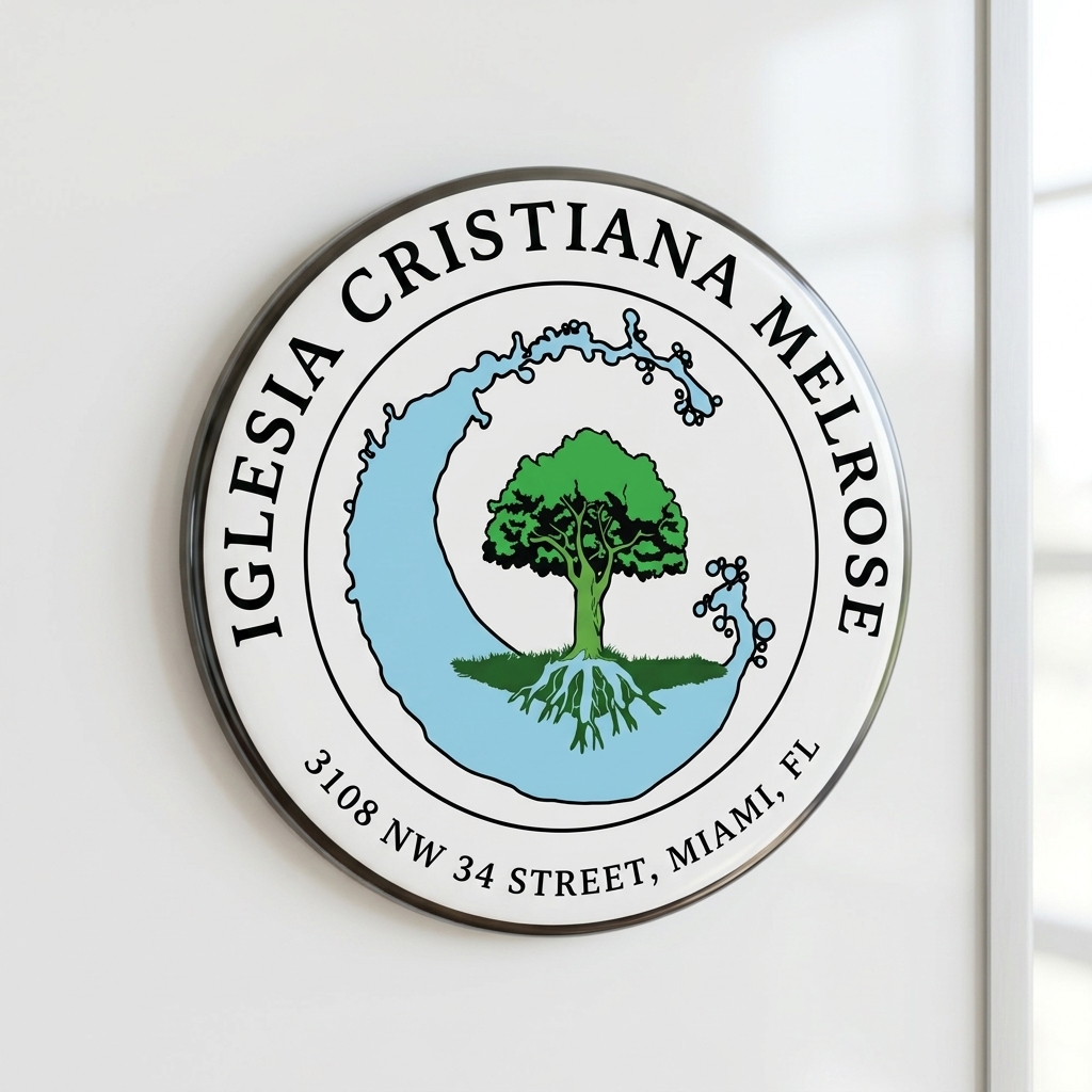 Iglesia Cristiana Melrose round refrigerator magnet