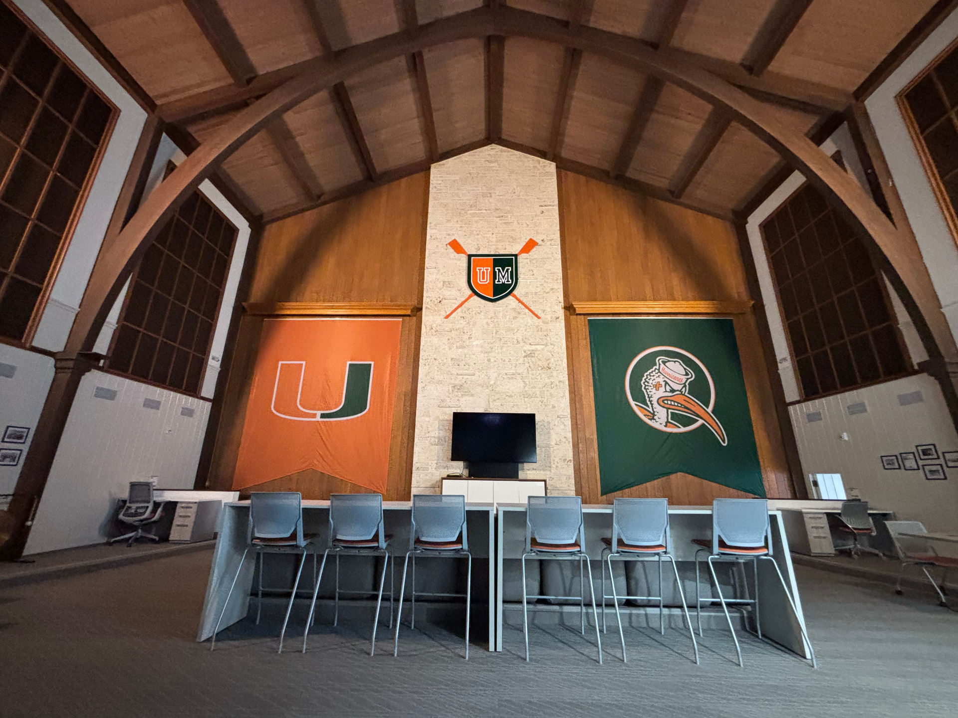 UM Rowing crest displayed in the boathouse